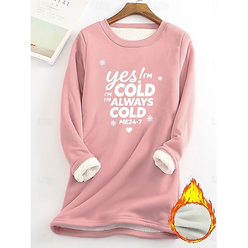 Pull femme sweat graphique lettre chaud décontracté duveteux manches longues col rond long hauts street casual rose clair noir rose foncé bleu printemps automne hiver