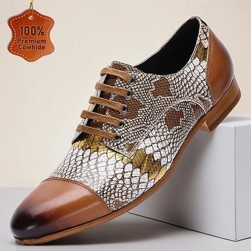  Chaussures à lacets pour hommes à imprimé python – motif peau de serpent unique avec un design colorblock tendance, mode moderne pour la vie nocturne, les cocktails et les événements de mode