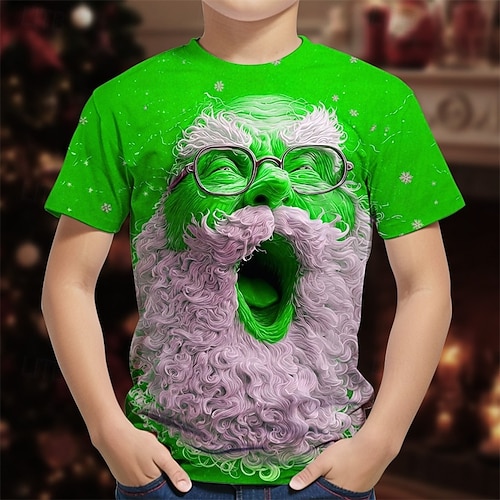 Christmas Boys' 3D Graphic Santa Claus T shirt Tee Short Sleeve Summer Spring Fashion Basic Kids 4-12 Years Crew Neck Outdoor Casual Daily Regular Fit
