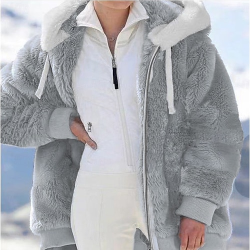  Dam Fleece-jacka Vardaglig jacka Hoodiejacka Bekväm Andningsfunktion Dragkedja Ficka Ledigt Ensfärgat Semester Gata Ledigt Dagliga kläder Dragkedja Normal Huva Normal Långärmad Ytterkläder Svart Vit
