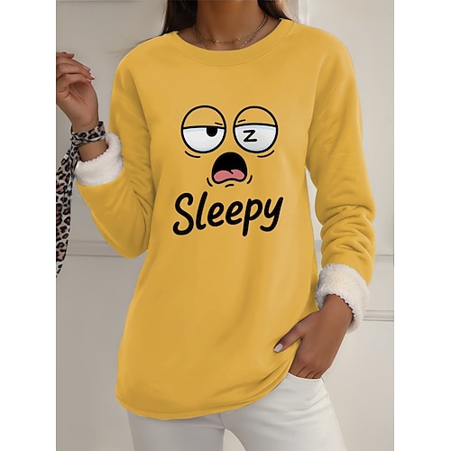  Pull-over pour femme, sweat-shirt graphique, chaud, décontracté, duveteux, manches longues, col rond, régulier, haut, streetwear, décontracté, jaune, rose, rose foncé, bleu, gris, printemps, automne,