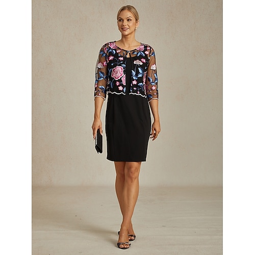  Dam Kavaj Lättvikt Spets Broderad Elegant Blommig Formell Kort Rund halsringning Normal 3/4 ärm Ytterkläder Fuchsia Sommar Vår