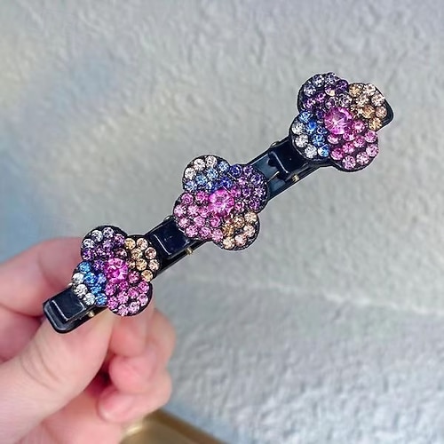  Paquete de 4 pinzas para el pelo trenzadas con piedras de cristal brillantes, horquillas laterales para mujer, pasadores con flequillo, elegantes accesorios decorativos para el cabello, herramientas para arreglar el cabello roto, uso diario.