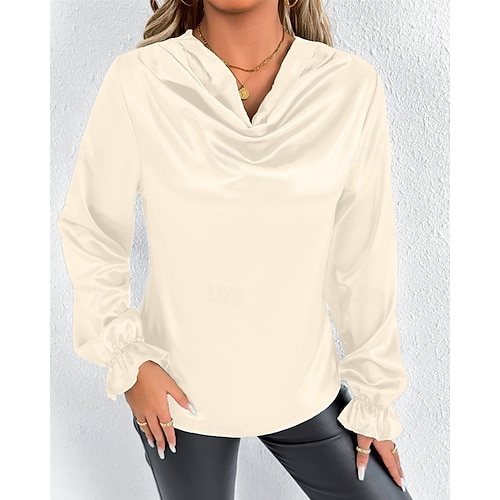  Per donna Camicia Camicia in raso Tinta unica Elegante Casual Manica Lunga Scollo a Cascata Top Regolari Quotidiano Uscire Drappeggiato Nero Rosa Verde Albicocca Primavera Autunno