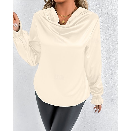  Per donna Camicia Camicia in raso Tinta unica Elegante Casual Manica Lunga Scollo a Cascata Top Regolari Quotidiano Uscire Drappeggiato Nero Rosa Verde Albicocca Primavera Autunno
