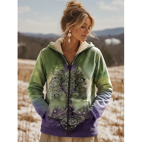  Per donna Giacca Invernale Giacca in Pile Caldo Leggero Stampato Foderato in pile Vintage Quotidiano Boho Vintage Floreale Vacanza Casuale Corto Con Cappuccio Vestibilità regolare Manica Lunga