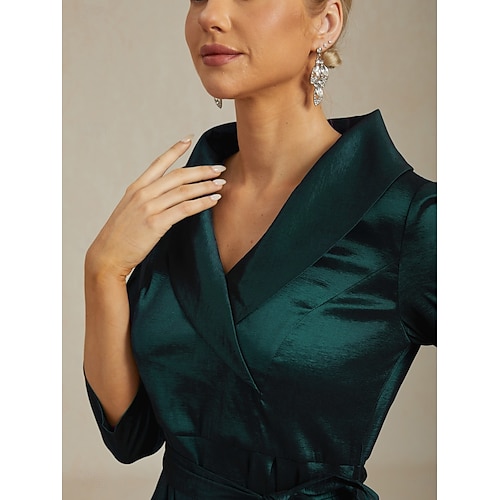  Femmes Robe Maxi Robe de Soirée Élégant ancien Coupe régulière Couleur Unie Manche 3/4 Col en V Vert Emeraude Automne Hiver
