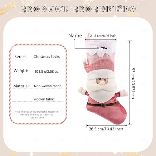  Meia de Natal personalizada com nome do Papai Noel, grande sacola de presente para festas de Natal, decoração perfeita para o Natal &celebrações de ano novo