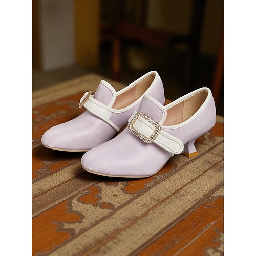  Women's 1920s Vintage Victorian Buckle Heels - Edwardian Satin Kitten Heel Dress Shoes for Lolita, Rococo and  Gatsby Party or Cosplay Outfits