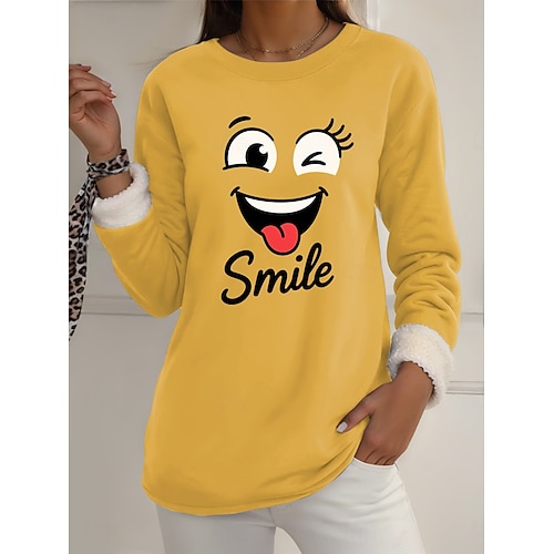  Pull-over pour femme, sweat-shirt graphique, chaud, décontracté, duveteux, manches longues, col rond, régulier, streetwear, décontracté, jaune, rose, rose foncé, bleu, gris, printemps, automne, hiver