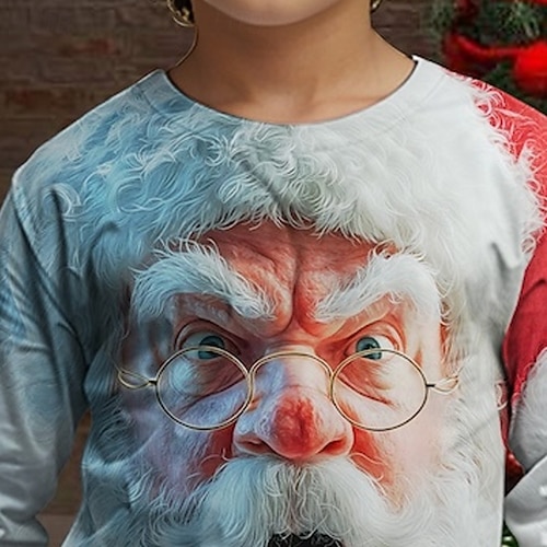  Jul Pojkar 3D Grafisk jultomten T-shirt Långärmad Vår Höst Mode Grundläggande Barn 4-12 år Rund hals Utomhus Ledigt Dagligen Normal