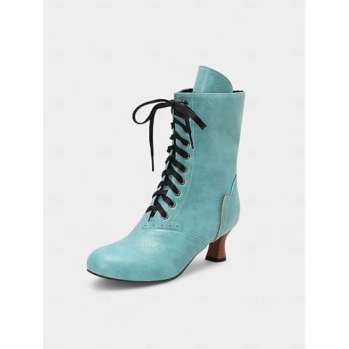  Women's 1950s Brogue Lace-Up Ankle Boots – Vintage Burgundy Leather Low Heel Retro Booties for Elegant Daily, Cosplay and Formal Party Wear