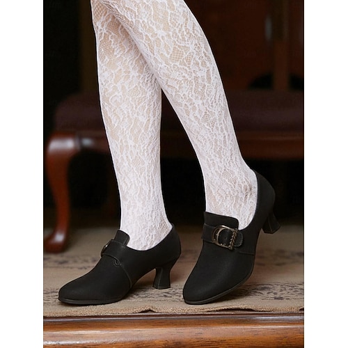  Women's 1920s Edwardian Burgundy Velvet Buckle Loafers Low Heel Vintage Shoes – Retro Elegant Dress Footwear for Ladies Formal , Evening Occasions and Gatsby Party