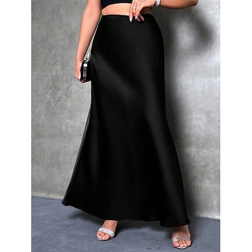  Femmes Jupe Moulant Élégant Mode Maxi Taille haute Jupes Uni Micro-Élastique Soirée Rue Noir Fuchsia Vert Kaki Printemps Satin Polyester