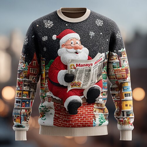 Pull De Noël Moche Pour Hommes - Col Rond - Manches Longues - Taille Oversize - Impression 3D Humoristique