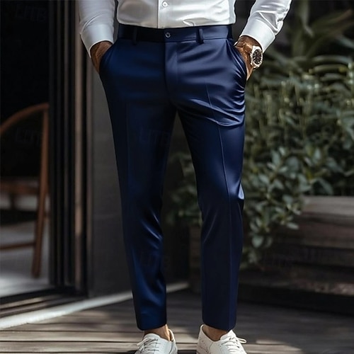  Herren Hose Anzughose Seidenartig Satinhosen Tasche Einfach Atmungsaktiv Knöchellang Hochzeit Party Geschäft Mode Streetwear Schwarz Weiß Unelastisch