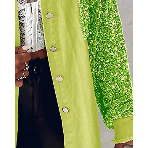  Women's Casual Jacket Comfortable Breathable Pocket Buttons Casual Color Block Vacation Street Casual Daily Wear Single Breasted Regular Turndown Regular Fit Long Sleeve Outerwear Green Spring Fall