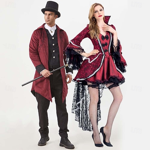  Hexe Vampir Halloween Ausgefallene Kostüme Halloween-Gruppen-Paarkostüme Walpurgisnacht Outfits Cosplay Erwachsene Herren Damen Maskerade Karneval Leistung Party Halloween Einfache Halloween-Kostüme