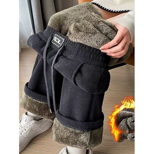 Per donna Pantaloni in Pile Chinos Moda Streetwear Lunghezza intera Vita Alta Semplice Tasca Fascia Elastica Comodo Morbido Confortevole Elasticizzato All'aperto Streetwear Grigio scuro Nero Cachi  Per donna Pantaloni in Pile Chinos Moda Streetwear Lunghezza intera Vita Alta Semplice Tasca Fascia Elastica Comodo Morbido Confortevole Elasticizzato All'aperto Streetwear Grigio scuro Nero Cachi