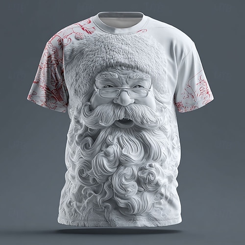  Weihnachten Herren Weihnachtsmann 3D Zeichentrick T Shirt Kurzarm T-Shirt 3D-Druck Rundhalsausschnitt Hemd Täglich Designer Künstlerisch Urlaub Party Straße Weiß Rote Blau Ganzjahres Bekleidung S M L