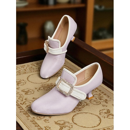  Women's 1920s Vintage Victorian Buckle Heels - Edwardian Satin Kitten Heel Dress Shoes for Lolita, Rococo and  Gatsby Party or Cosplay Outfits