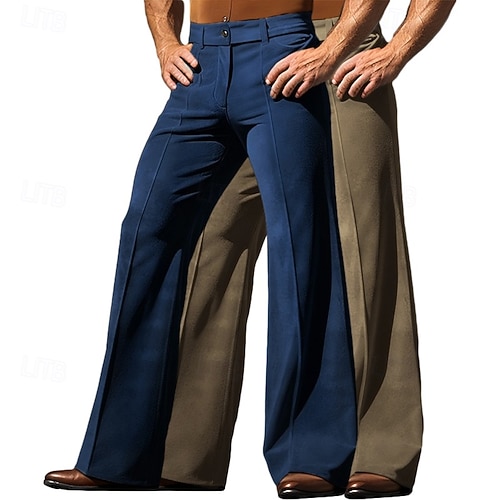 mens flare dress pants HAORUN Men Bell Bottom Flared Slim Fit Retro 60s 70s Formal Bootcut Trousers Black at Amazon Men's Clothing store All Season Men's Trousers Dress Pants Bell