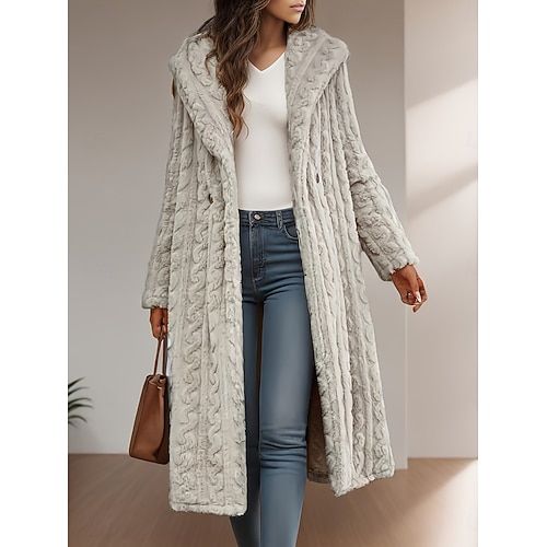  Dam Vinterkappa Sherpajacka Bekväm Andningsfunktion Ficka Ledigt Slät Semester Gata Ledigt Dagliga kläder Öppen front Lång Huva Normal Långärmad Ytterkläder Svart Aprikos Beige Vår Höst