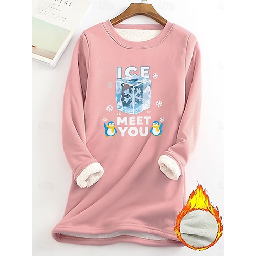  Pull femme sweat graphique lettre chaud décontracté duveteux manches longues col rond long hauts street casual rose clair noir rose foncé bleu printemps automne hiver
