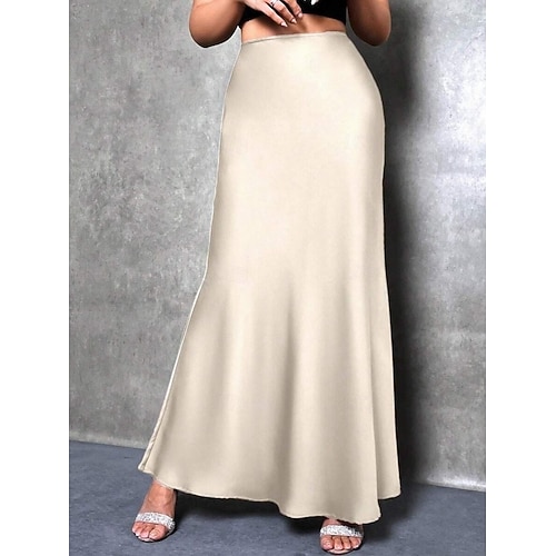  Femmes Jupe Moulant Élégant Mode Maxi Taille haute Jupes Uni Micro-Élastique Soirée Rue Noir Fuchsia Vert Kaki Printemps Satin Polyester