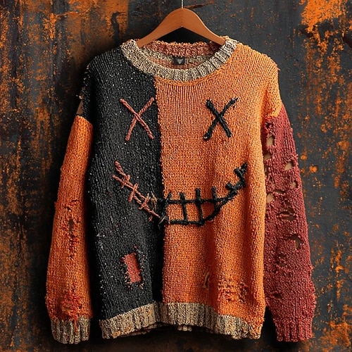 Syrisora Pulls d'halloween pour Femmes Pull Fantôme d'halloween Pull tricoté à Manches Longues et Col Rond à Manches Longues pour Halloween (Orange Syrisora Pulls d'halloween pour Femmes Pull Fantôme d'halloween Pull tricoté à Manches Longues et Col Rond à Manches Longues pour Halloween (Orange