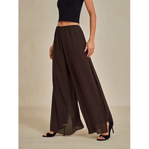  Damskie Bezczelny Spodnie z prostymi nogawkami Elegancja Elegancki Styl klasyczny Pełna długość Średia talia Jednokolorowe Elastyczny pas Elastyczny Ślub Urlop Impreza Brązowy Wiosna, jesień, zima
