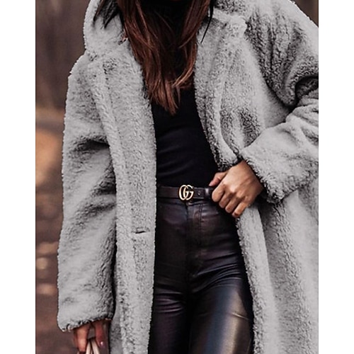  Dames Winterjas Fleecejack Houd Warm Comfortabel Zak Knop Open Voorkant Modieus Casual Effen Vakantie Straat Casual Alledaagse kleding Enkele rij knopen Lang Capuchon Normale pasvorm Lange mouw