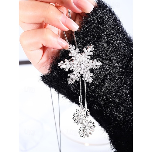  Snøfnugg-anhengskjede til dame – elegante lange smykker med krystalldetaljer for damer, vintermote og julegave