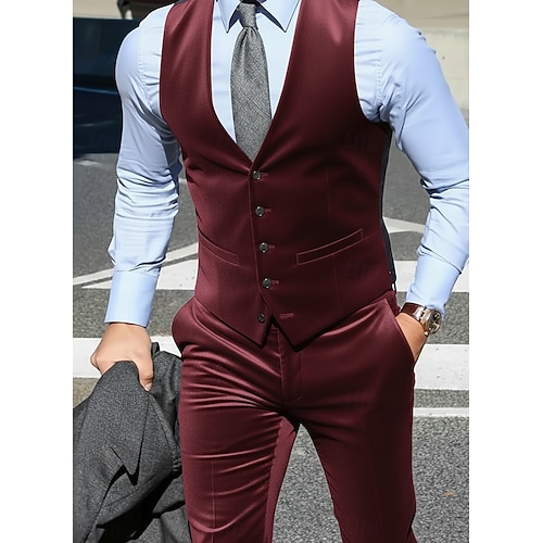  Męskie garnitury ślubne, biznesowe, z klapami w kolorze bordowym, ciemnozielonym, formalne, w jednolitym kolorze, dopasowane, dwuczęściowe