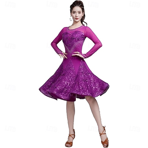 latin themed party dress Latin Dance Dress Splicing Women's Performance Training Theme Party Long  Sleeve 100% Cotton 2026