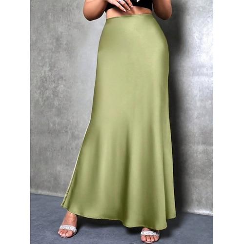  Femmes Jupe Moulant Élégant Mode Maxi Taille haute Jupes Uni Non Elastique Soirée Rue Argent Rose Claire bleu marine Bleu Printemps Satin Polyester