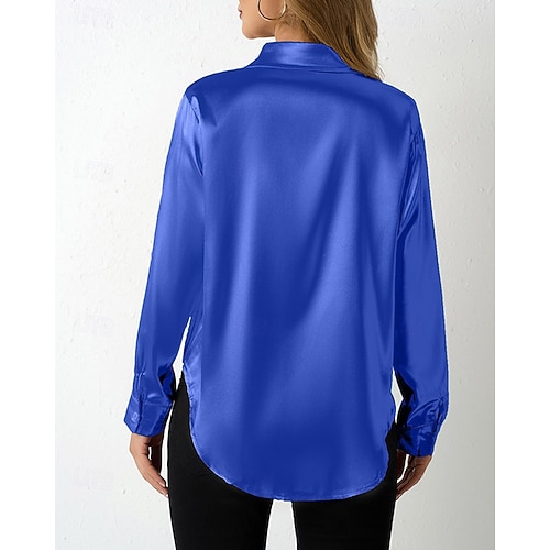  Per donna Camicia Camicia in raso Tinta unica Elegante Casual Manica Lunga Colletto a Camicia Top Regolari Quotidiano Uscire Bottoni Vino Blu Reale Viola Arancione Verde Primavera Autunno