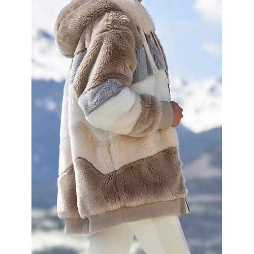 Per donna Giacca Sherpa Confortevole Traspirante Patchwork Cerniera Casual Blocco di colori Vacanza Streetwear Casuale Abbigliamento quotidiano Cerniera Regolare Con Cappuccio Vestibilità regolare  Per donna Giacca Sherpa Confortevole Traspirante Patchwork Cerniera Casual Blocco di colori Vacanza Streetwear Casuale Abbigliamento quotidiano Cerniera Regolare Con Cappuccio Vestibilità regolare