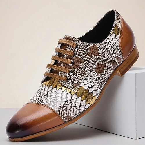  Chaussures à lacets pour hommes à imprimé python – motif peau de serpent unique avec un design colorblock tendance, mode moderne pour la vie nocturne, les cocktails et les événements de mode