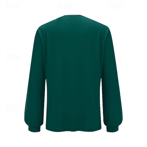  Femmes T-shirt Couleur Unie Mode Élégant Classique manche longue Col ras du cou Hauts Réguliers Quotidien Week-end Paillettes Patchwork Vert Printemps Automne