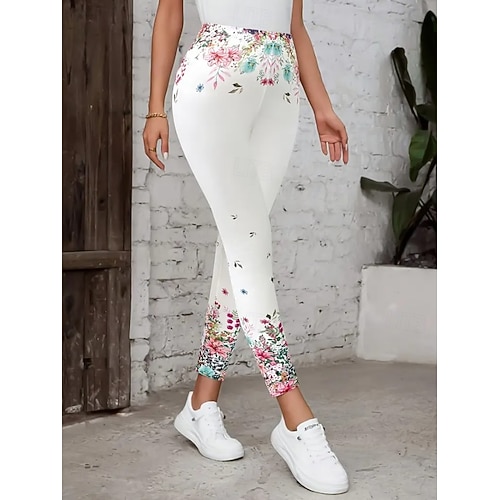 女性用 レギンス 旅行度假风 ヴィンテージ ファッション 足首丈 ハイウエスト フラワー グラフィック リーフ柄 プリント 保温 ソフト 高通気性 伸縮性あり バケーション ストリート ホワイト グリーン 春 秋 冬 スリムフィット  女性用 レギンス 旅行度假风 ヴィンテージ ファッション 足首丈 ハイウエスト フラワー グラフィック リーフ柄 プリント 保温 ソフト 高通気性 伸縮性あり バケーション ストリート ホワイト グリーン 春 秋 冬 スリムフィット