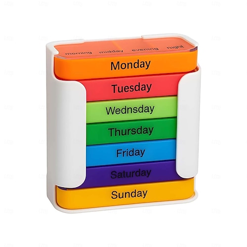  7 päivän suurikapasiteettinen kannettava pillerijärjestäjä vedenpitävä lääkejärjestäjä pinottavat pillerikotelot, joissa on 4 lokeroa päivässä matkaystävällinen ikääntyneille sopiva pillerikotelo