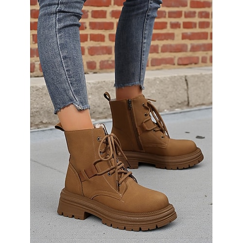 Stivaletti Donna In Pelle Con Lacci - Casual Tacco Basso Per Trekking E Passeggio
