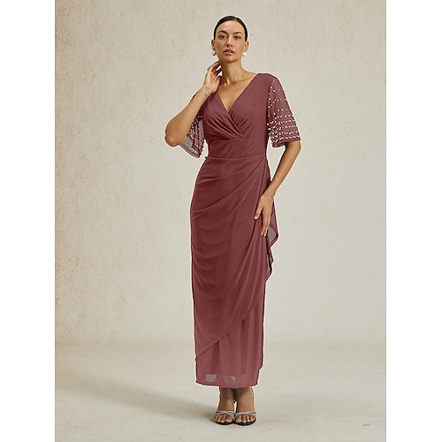 Femmes Robe maxi Robe fourreau Élégant Couleur Unie Manche Courte Col en V Gris foncé Été Printemps Automne  Femmes Robe maxi Robe fourreau Élégant Couleur Unie Manche Courte Col en V Gris foncé Été Printemps Automne