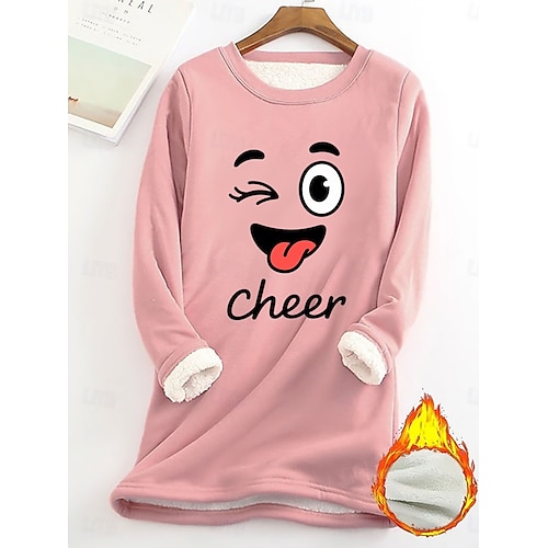  Dámská mikina s potiskem, teplá, ležérní, chlupatá, s dlouhým rukávem, kulatý výstřih, běžné tílko, street casual, žlutá, růžová, tmavě růžová, modrá, šedá, jaro, podzim, zima