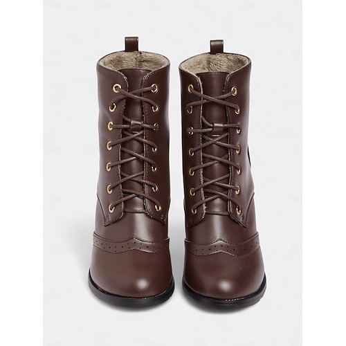  Dámské vintage hnědé šněrovací kotníkové boty brogue z 50. let – kožené kotníkové boty s kulatou špičkou na podpatku vhodné pro retro outfity, každodenní nošení a podzimní módu
