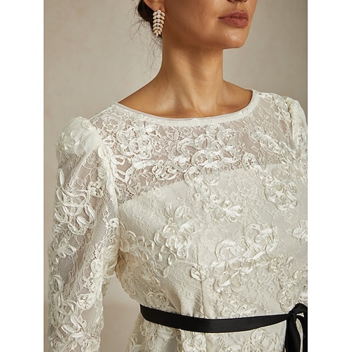  Femmes Hauts en dentelle Fleuri Graphique Élégant Col Bateau Hauts Réguliers Blanche Été Printemps Automne