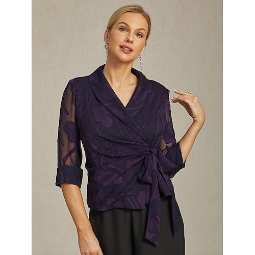  Pentru femei Blazer Ușor Dantelă Nodul cravatei Tunica imbracata Asimetric Elegant Stilat Floral Invitat la nunta Muncă Zilnic Deschis frontal Regulat În V Fit regulat Lungime Manșon 3/4 Îmbrăcăminte