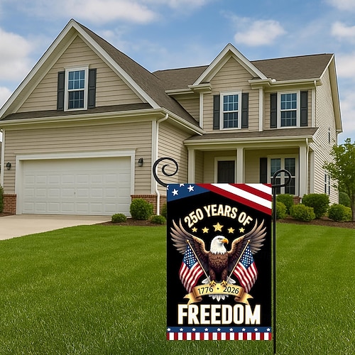  Zahradní vlajka k 250. výročí USA z let 1776-2026, vlastenecký americký narozeninový venkovní banner na zahradu, trávník, verandu nebo dekoraci ke Dni nezávislosti.
