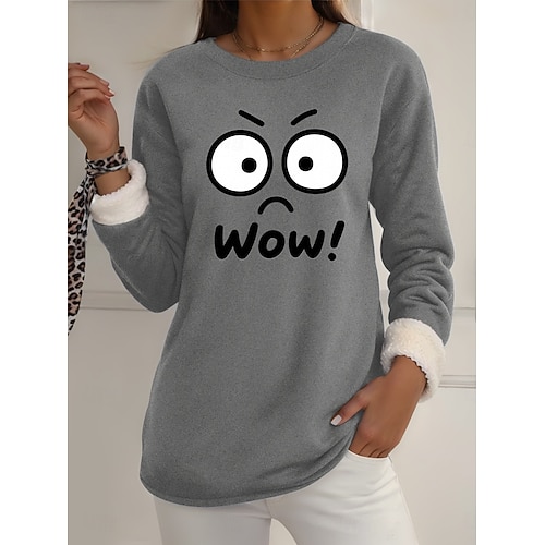  Pull-over pour femme, sweat-shirt graphique, chaud, décontracté, duveteux, manches longues, col rond, régulier, streetwear, décontracté, jaune, rose, rose foncé, bleu, gris, printemps, automne, hiver